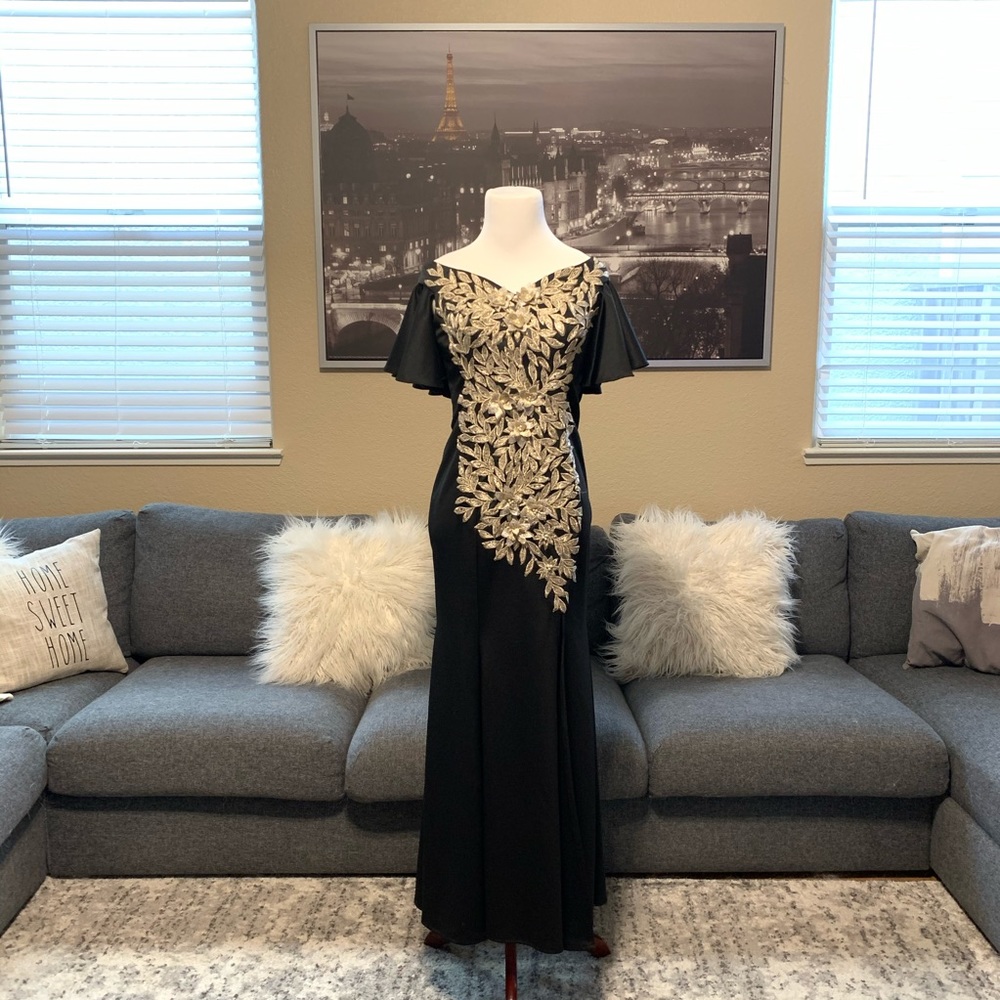 Off Shoulder Filipiniana Black Evening Gown